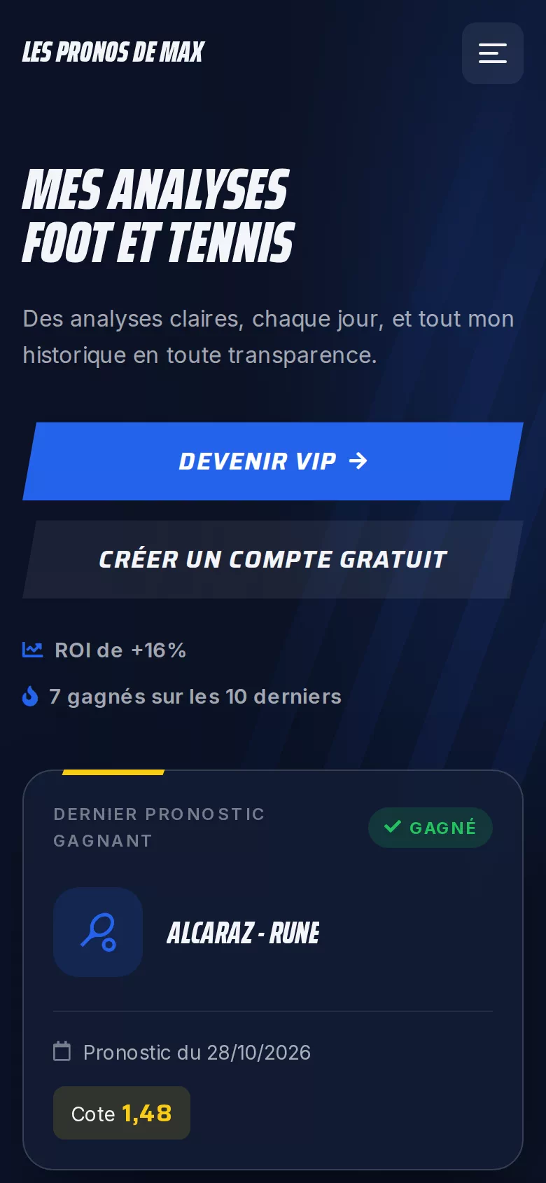 L'accueil d'un site de pronostics créé avec Typsa