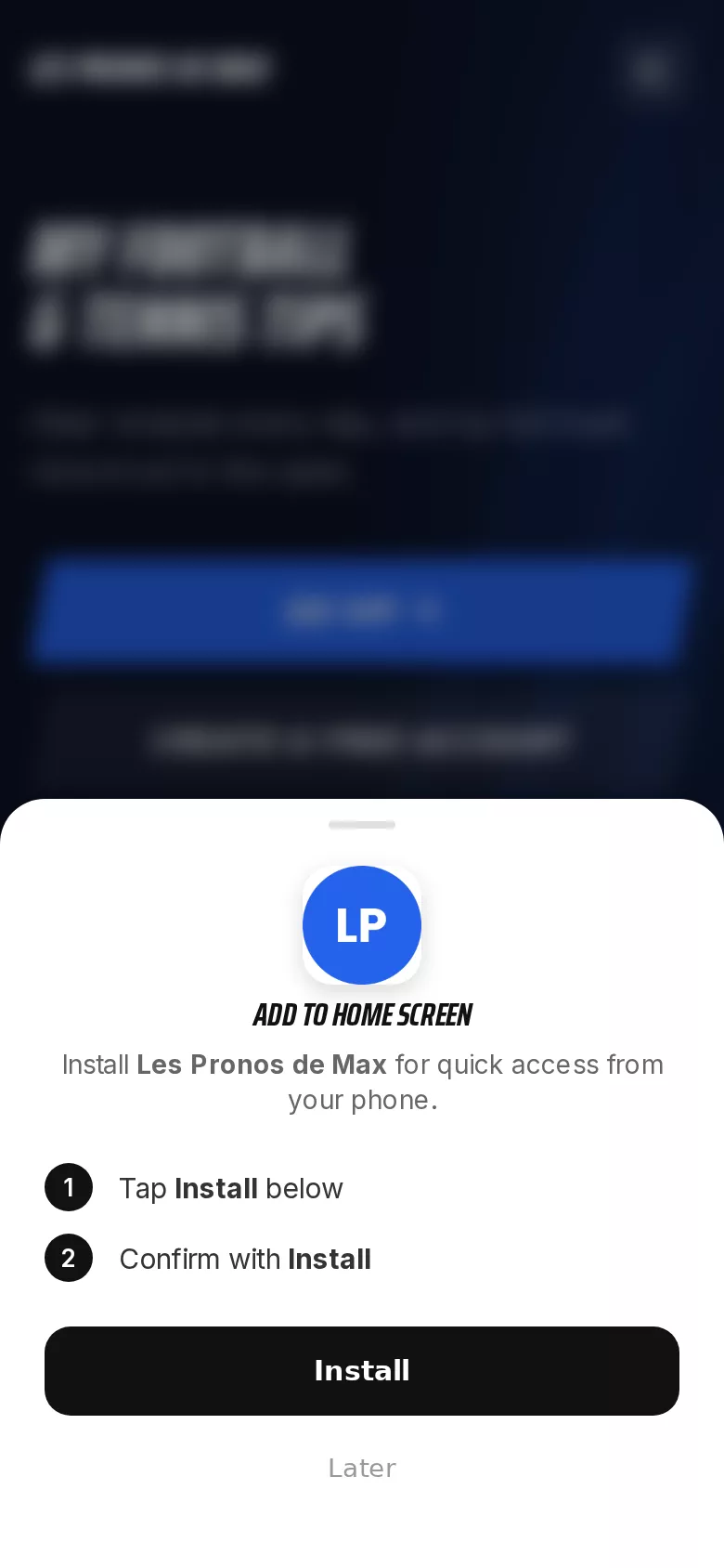 The add-to-home-screen pop-up on Android, with the install button
