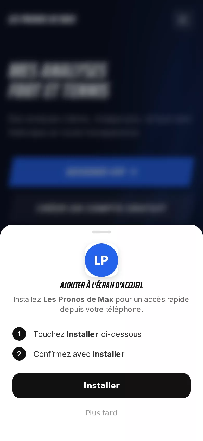 La fenêtre « Ajouter à l'écran d'accueil » sur Android, avec le bouton Installer